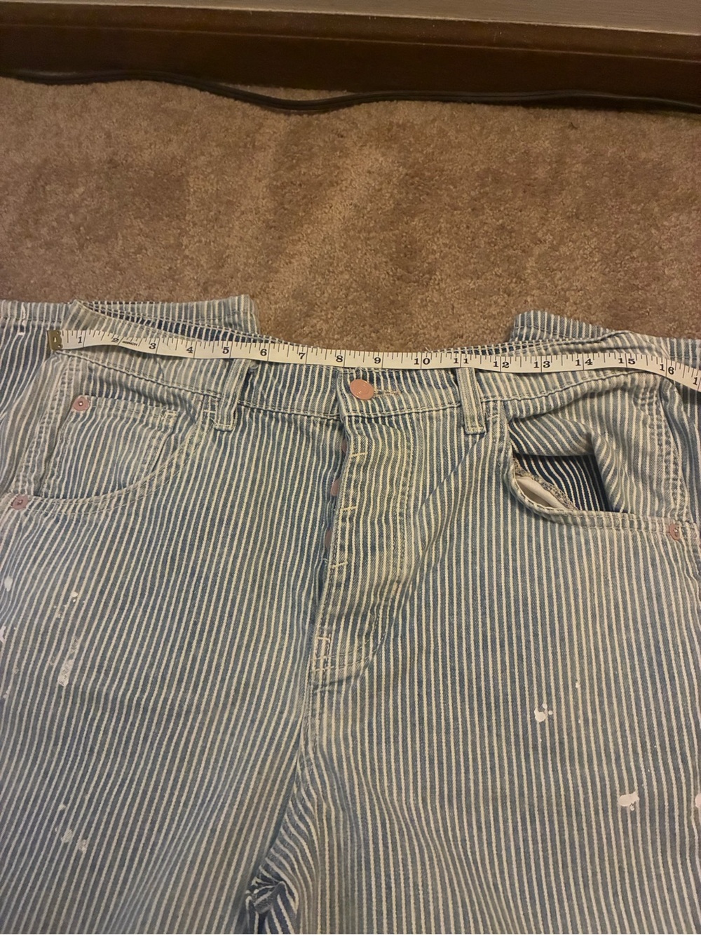 Free people Railroad Striped Painter Style Wide Leg Pants - Blue & White - Picture 7 of 7